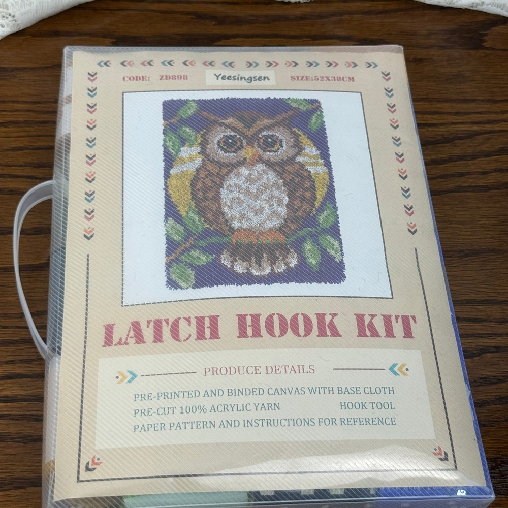 Yeesingsen Owl Latch Hook Kit Pre-Printed Canvas Acrylic Yarn 20x15" Retro Craft
